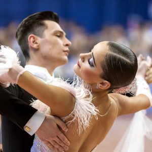 Minsk Belarus -May 28 2016: Unidentified Dance Couple Performs Juvenile-1 Standard European Program on National Championship of the Republic of Belarus in May 28 2016 in Minsk Republic of Belarus