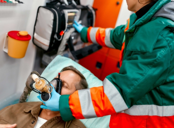 paramedic-woman-uniform-puts-ventilator-with-oxygen-help-senior-patient-lying-with-pulse-oximeter-gurney-modern-ambulance-scaled